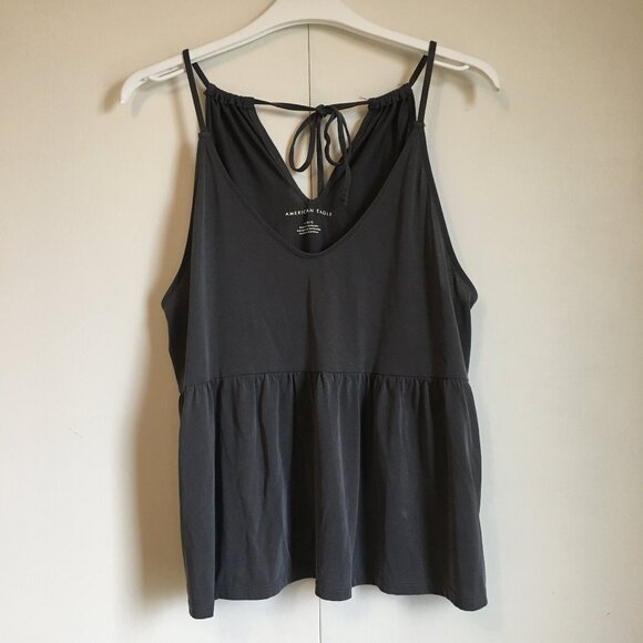 American Eagle Outfitter Graphite Grey Soft Baby Doll Style Tie Up Tank - Picture 2 of 14